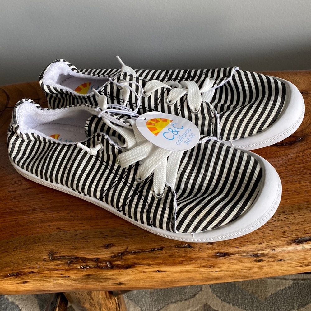 C&C California Black and white striped slip on Shoes